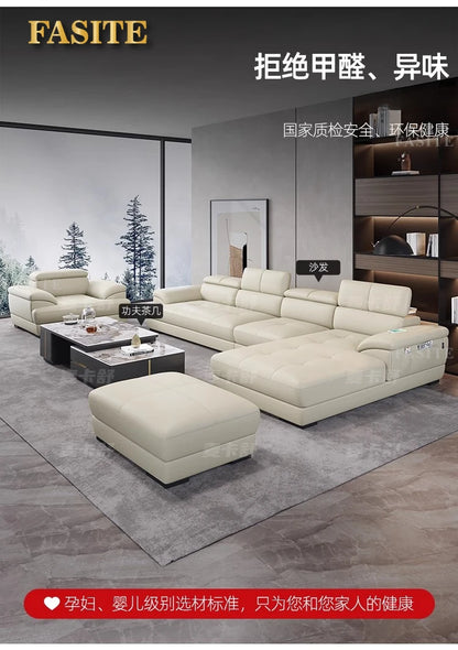 Nordic first-layer cowhide modern minimalist living room corner function minimalist full leather sofa