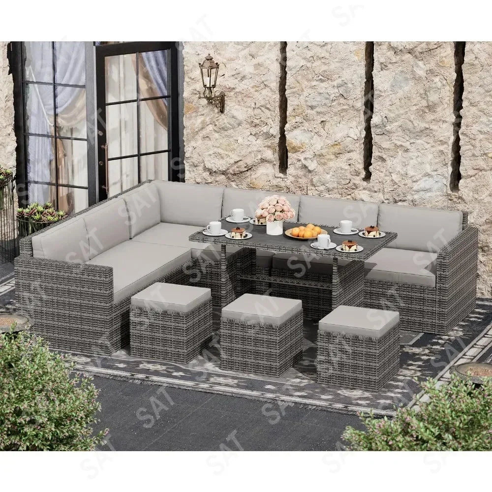 Furniture Set, Outdoor Furniture Patio Sectional Sofa, All Weather PE Rattan Outdoor set with Cushions and Table