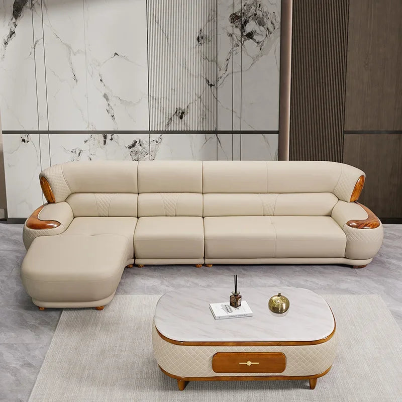 New Chinese Ebony Leather Sofa High-end Villa Large Flat Floor Living Room Leather Art Solid Wood Princess Corner 23 Combination