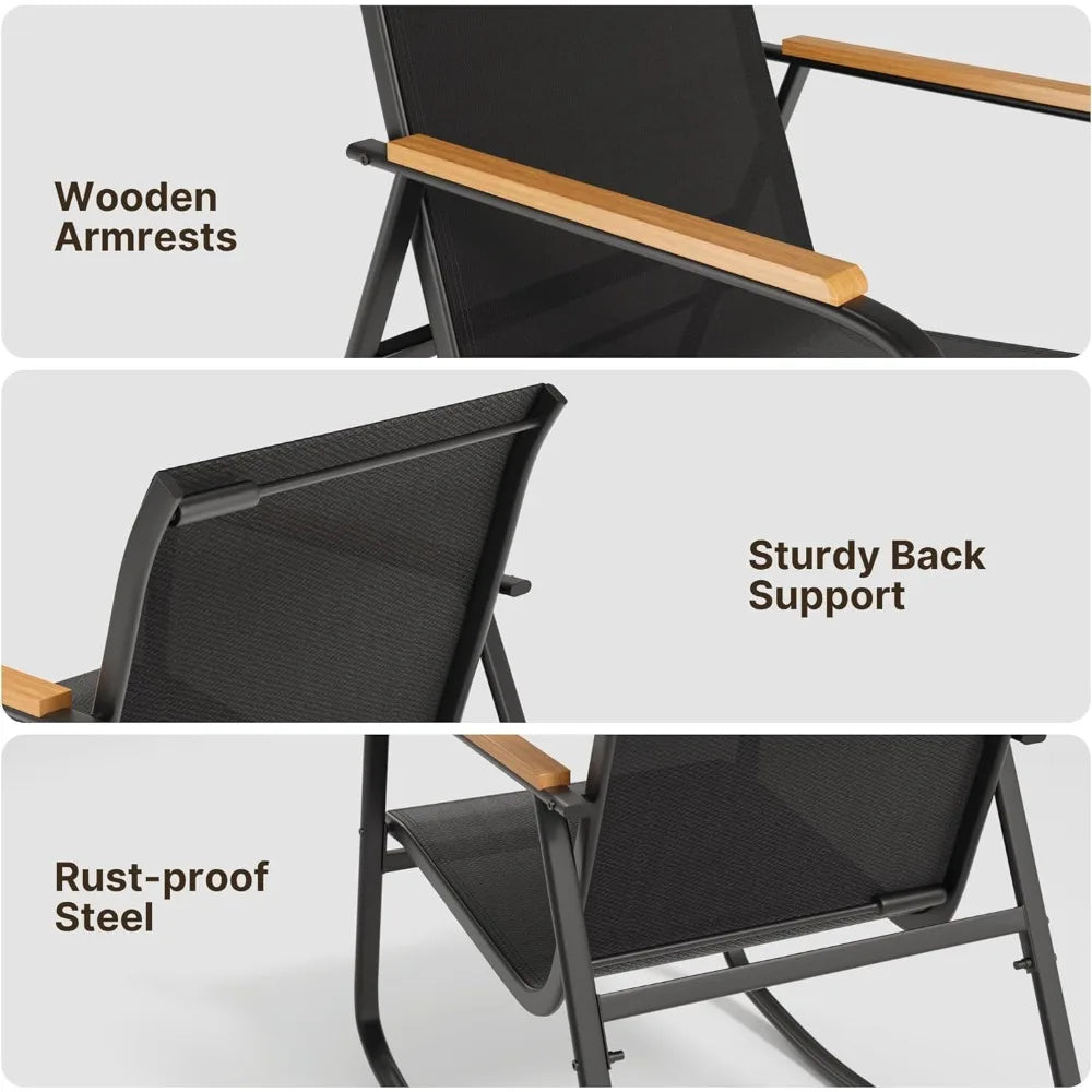 4-Piece Patio Furniture Set, Textilene Outdoor Conversation Set with 2 Rocking Chairs and Tempered Glass Coffee Table