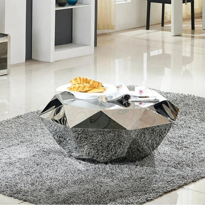 Modern Living Room Furniture Smart Luxurious Unique Diamond Shape Goldsilver Metal Mirrored Coffee Table