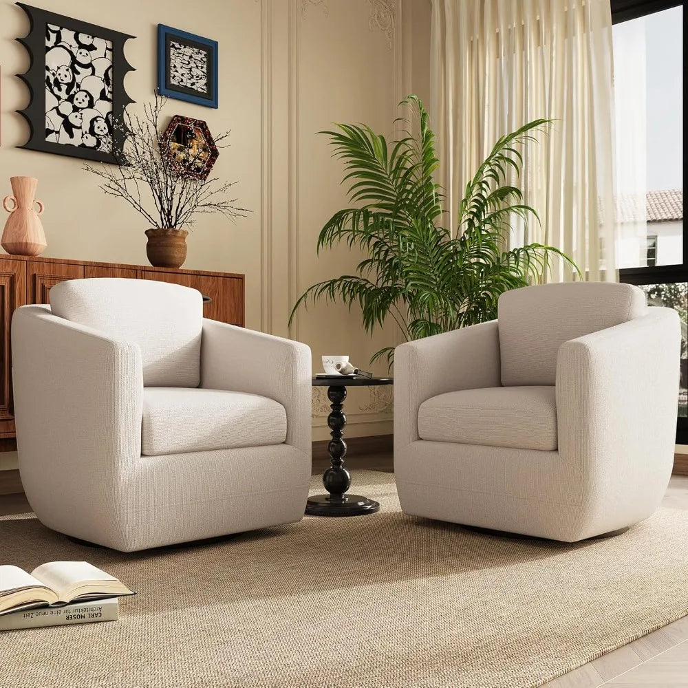 360-Degree Swiveling Accent Chair Pair with Pillows - Comfortable Living Room Armchairs on Durable Metal Bases, Ready to Use