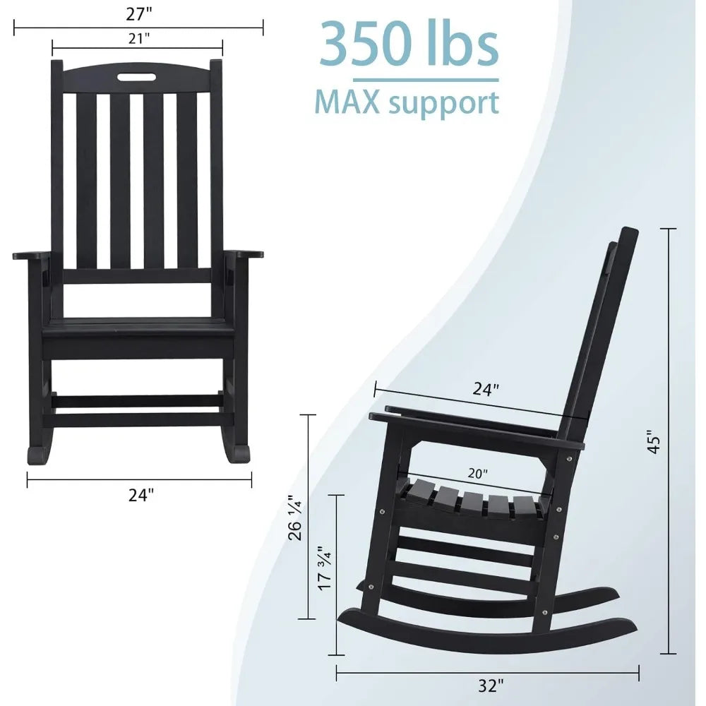 Oversized Outdoor Rocking Chair Set of 2, Porch Rocker with 21" Wide Seat and 32" Tall Backrest, Pre-Assembled with Most Compon