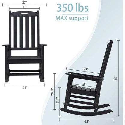 Oversized Outdoor Rocking Chair Set of 2, Porch Rocker with 21" Wide Seat and 32" Tall Backrest, Pre-Assembled with Most Compon