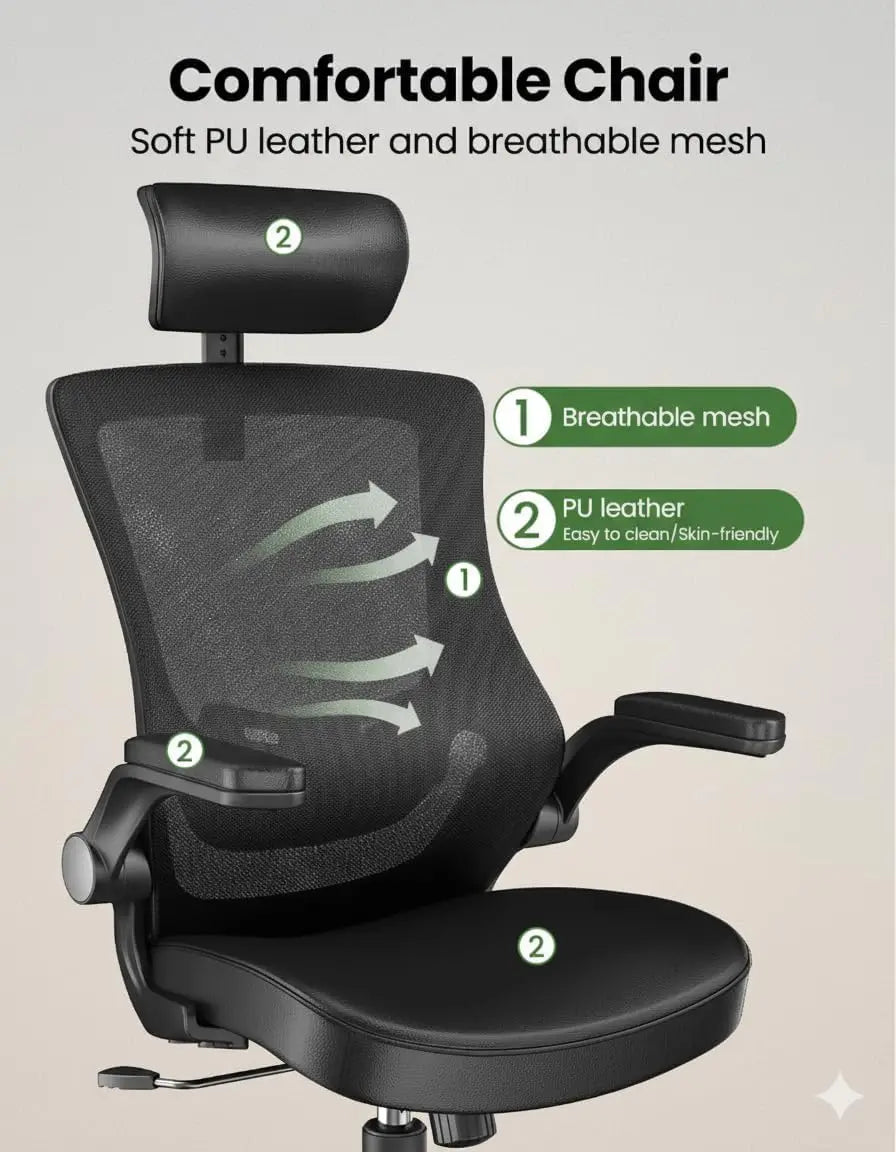 Ergonomic Office Chair with Mesh Back, Adjustable Lumbar Support & Flip-up Armrests – Bright Black
