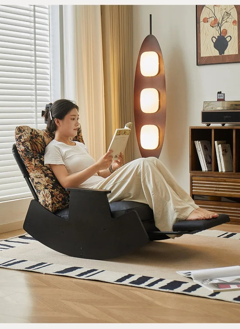 Solid Wood Rocking Chair Living Room Chaise Lounge Nordic Luxury Retro Balcony Single Lazy Sofa Chair Creative Home Decoration