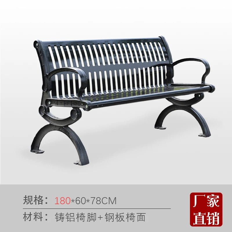 Outdoor wrought iron park chair double black metal outdoor bench chair backrest community square welding park seat