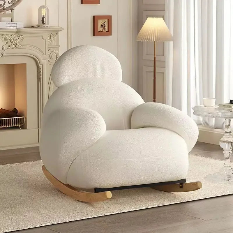 Nordic Cute Sofa Single Chair Net Rocking Chair Cream Lazy Simple Balcony Pedal Bedroom Living Room Sofas Home Furniture Couch