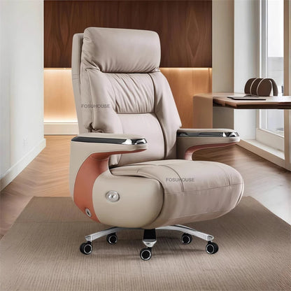 Electric Reclining Office Chairs Luxury Leather Executive Computer Armchair European Bedroom Furniture Home Ergonomic Desk Chair