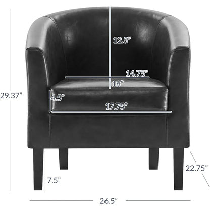 Leather-Clad Club Chairs with Padded Seats for Living Rooms, Bedrooms, and Waiting Areas in Black