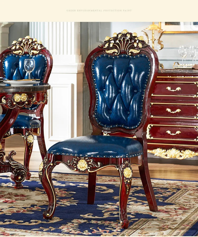 SGF European-style Marble Solid Wood Dining Table Carved Dining Table and Chair Set