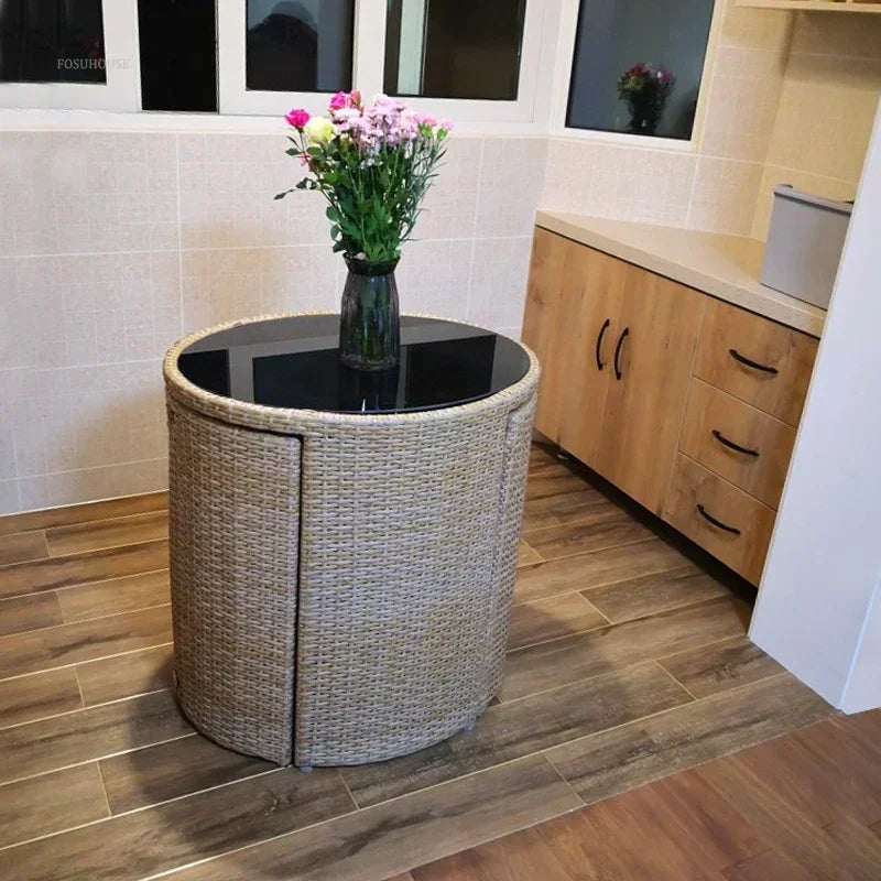 Balcony Rattan Garden Furniture Set 3-piece Patio Leisure Table and Chairs Courtyard Terrace Outdoor Round Table and Chairs T