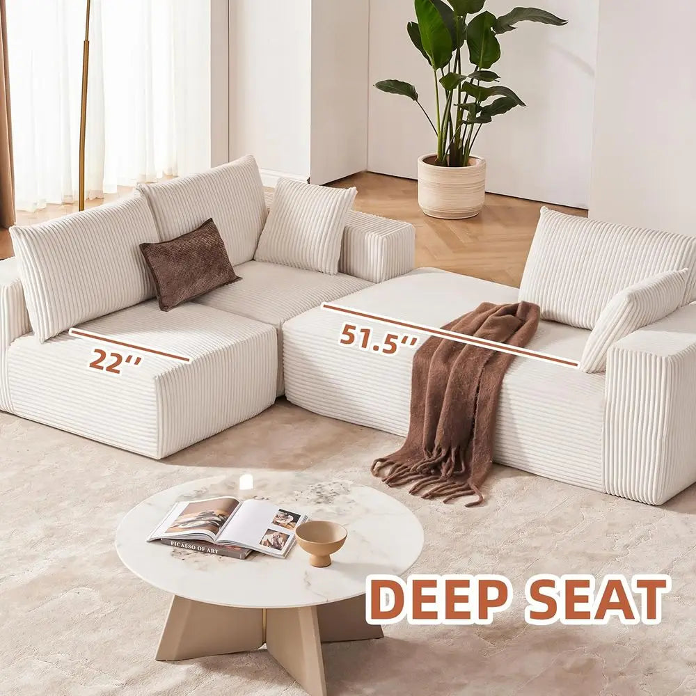 Modular Sectional Sofa, Cloud Couch with Deep Seat, Modern L-Shape Sofa with Chaise, Upholstered Couches for Living Room Bedroom