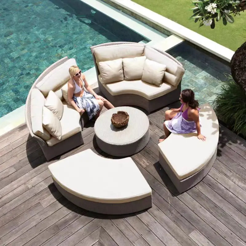 Modern Design High Quality PE Rattan Luxury Lounger Sunbed Patio Chair Set Waterproof Garden Furniture