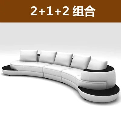 Luxury Modern Curved Genuine Leather Sofa Sectional Couch White and Black Design Living Room Contemporary Home Decoration