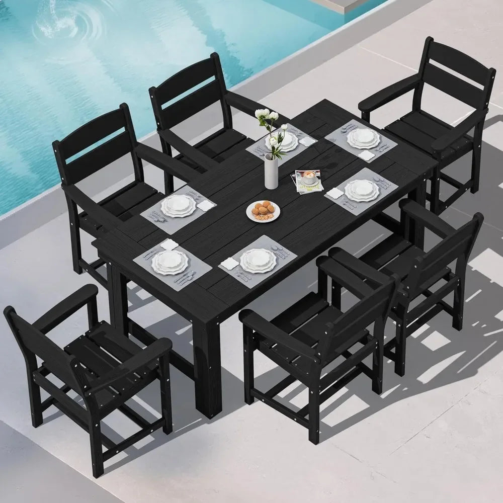 67‘’ HDPE Patio Dining Set for 6, All-Weather, Beach Chairs