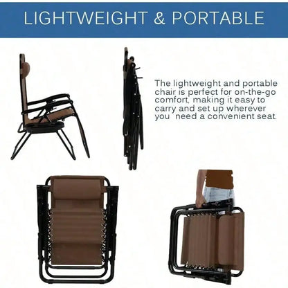 Chair Zero Gravity Lounge Chairs Outdoor Adjustable Reclining Steel Mesh Folding Recliner For Pool Beach With Pillows, Cup Tray