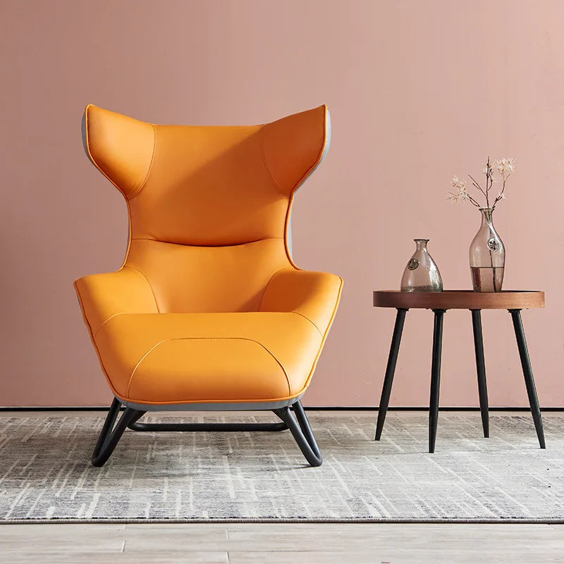 Comfortable European Style Modern Hotel Living Room Furniture Wing Back Pink Leather Single Recliner Sofa Chair