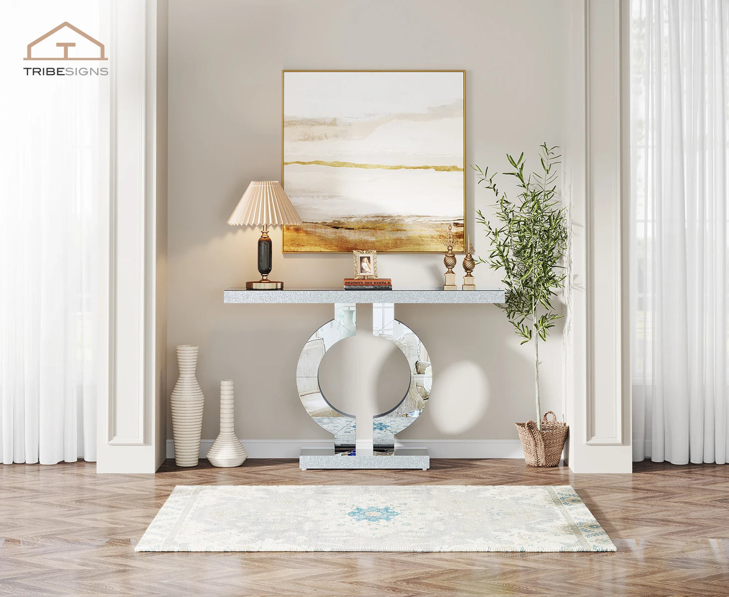 Tribesigns 43.3-Inch (110cm)Mirrored Console Table, Modern Entryway Table with Thickened Mirror Finish Tabletop