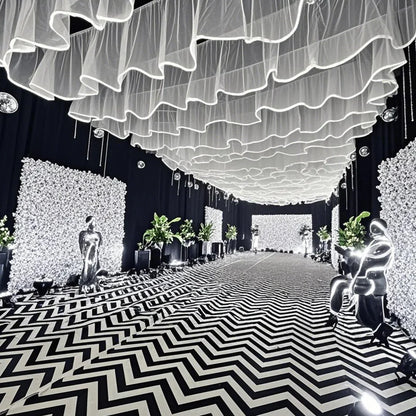 5M White Gauze Curtain Ceiling Decoration Wave Gauze Cloth with Light String Wedding Christmas Atmosphere Decoration Props