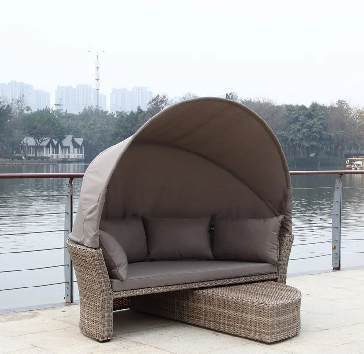 Outdoor round sofa round bed Furniture Garden sofa round bed Outdoor rattan comfortable bed