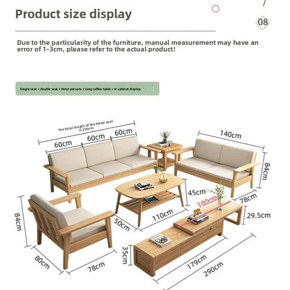 Solid wood sofa simple modern living room small apartment three-person winter and summer dormitory bed and breakfast sofa