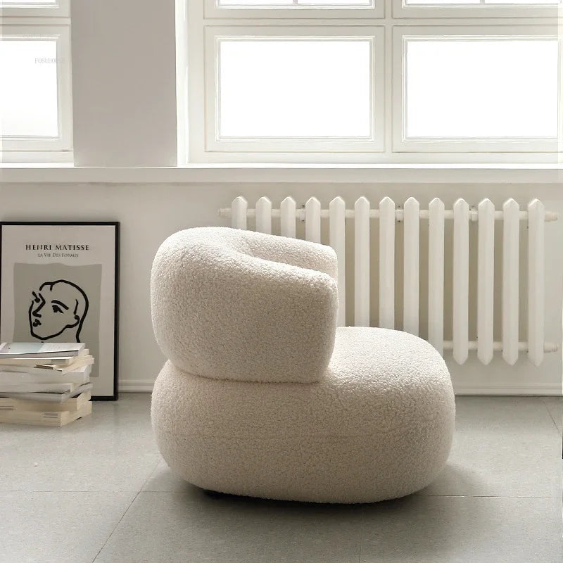 Nordic Designer Fabric Living Room Chairs Leisure Backrest Armchairs Bedroom Lambswool Luxury Single Sofa for Home Furniture