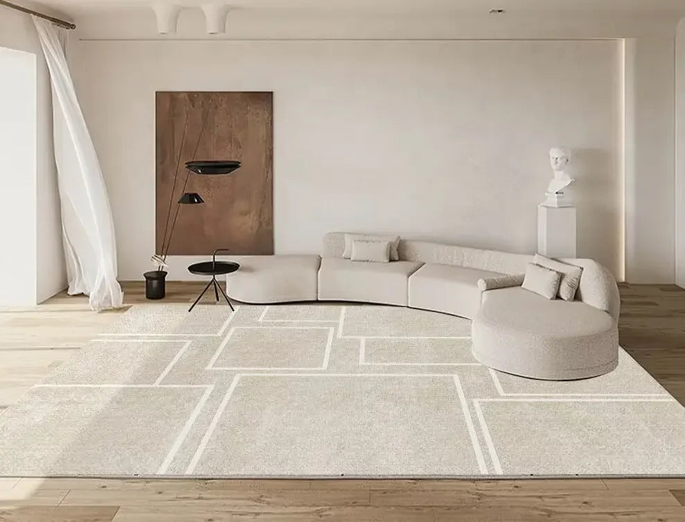 Modern White Minimalism Large Living Room Carpet Light Luxury Beige Decoration Bedroom Carpet Soft Lounge Rug Washable Floor Mat