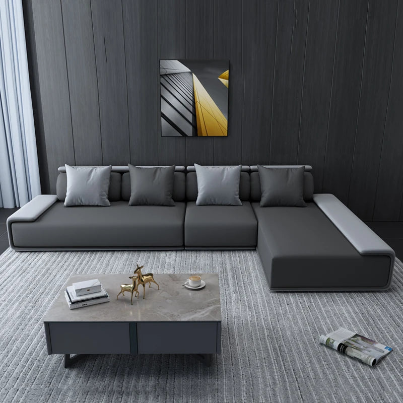 Grey Fabric Sofa Leisure Couch l Shape Sofa