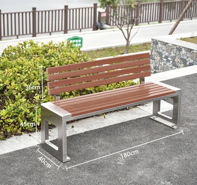 Dossier de jardin en fer forgé, banc de loisirs solide Anti-Corrosion, banc d'extérieur moderne en acier inoxydable, plastique et bois, Patio Park