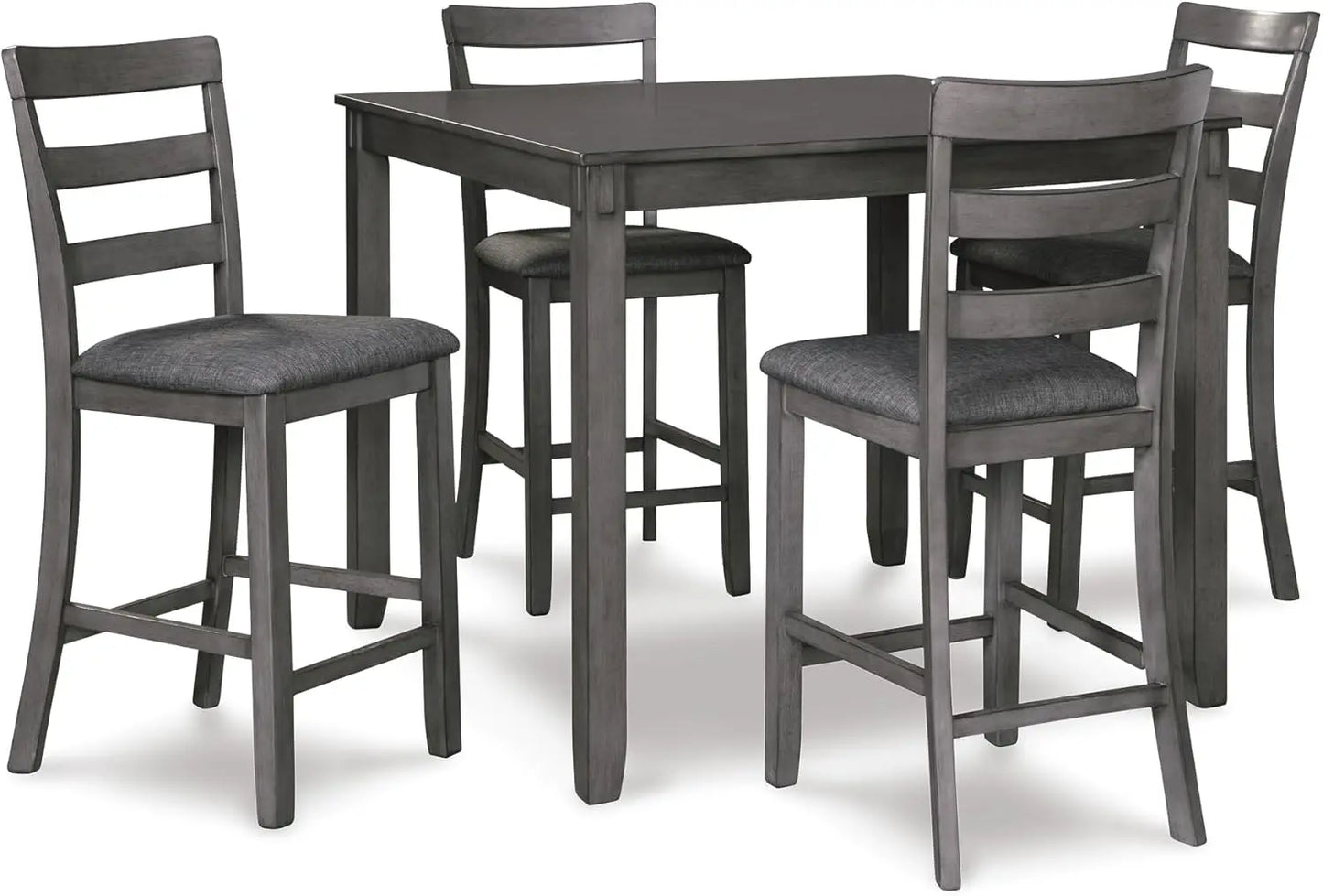 5-Piece Gray Wood Dining Set with Table & 4 Barstools, Counter-Height for Small Spaces