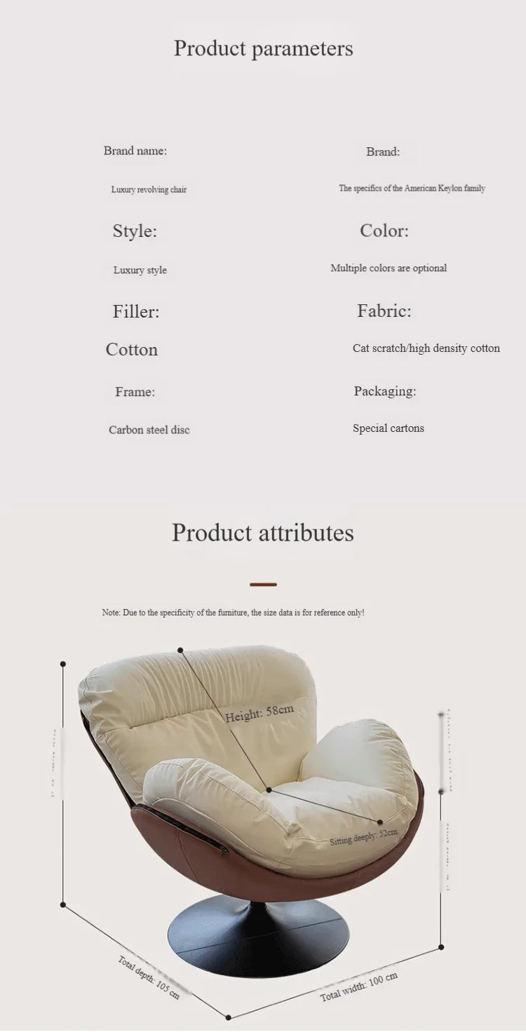 Modern Luxury Rotating Single Sofa Chair Lounge Chair Lazy Recliner Living Room Seat Lounge Bedroom 360 Degree Leather Designer