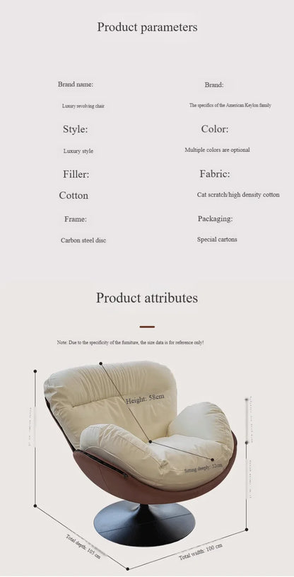 Modern Luxury Rotating Single Sofa Chair Lounge Chair Lazy Recliner Living Room Seat Lounge Bedroom 360 Degree Leather Designer