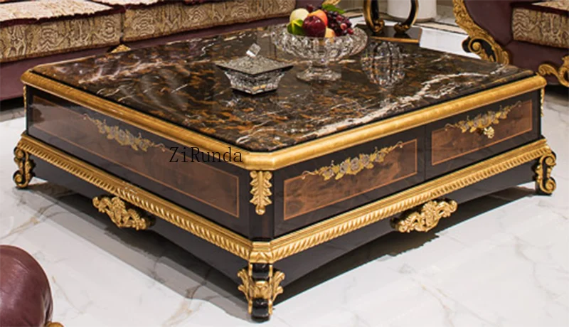 Antique classical center table square living room furniture marble luxury coffee table