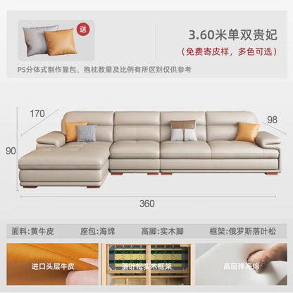 The first layer of cowhide leather sofa living room combination modern simple size apartment cream style leather sofa
