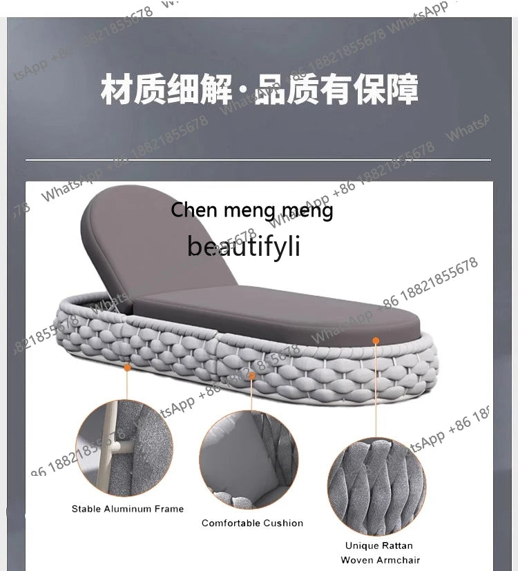 Outdoor Rattan Aluminum Alloy Lounge Bed Leisure Hotel Beach Open-Air Sofa Recliner Set