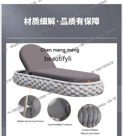 Outdoor Rattan Aluminum Alloy Lounge Bed Leisure Hotel Beach Open-Air Sofa Recliner Set