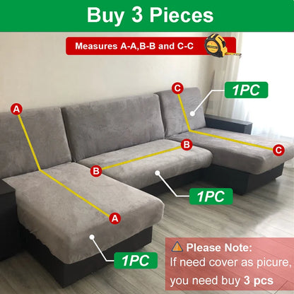 Elegant Stretchable Sofa Cover with Skirt for 1/2/3/4 Seater Soft Velvet Non-Slip Elastic Luxury Solid Color