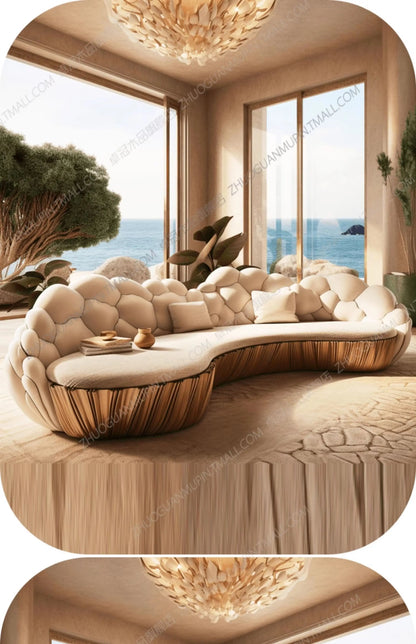 SM French Light Luxury Semi-circular Curved Villa Living Room Creative Sofa Cream Special-shaped Solid Wood