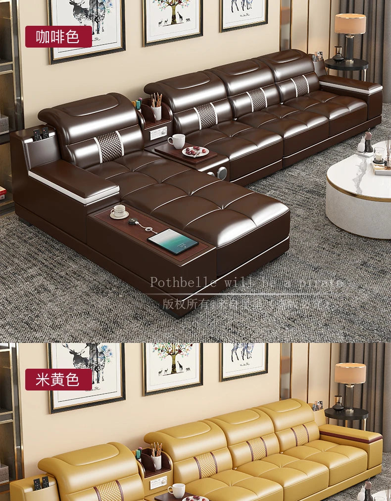 Leather Sofa Modern Simple Living Room Small Apartment Latex Storage Top Layer Leather Sofa
