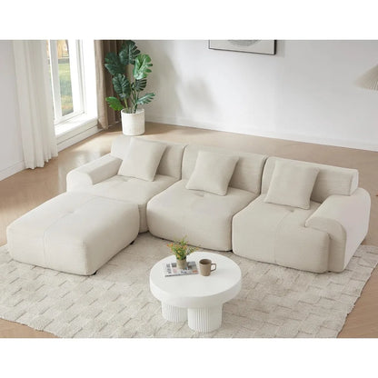 Cloud Couch Boneless Oversized Modular Sectional Sofa with Ottoman Deep Seat Soft Corduroy for Living Room