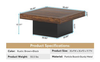 Tribesigns Coffee Table Square LED Coffee Table Engineered Wood Low Coffee Table for Living Room Rustic Brown & Black