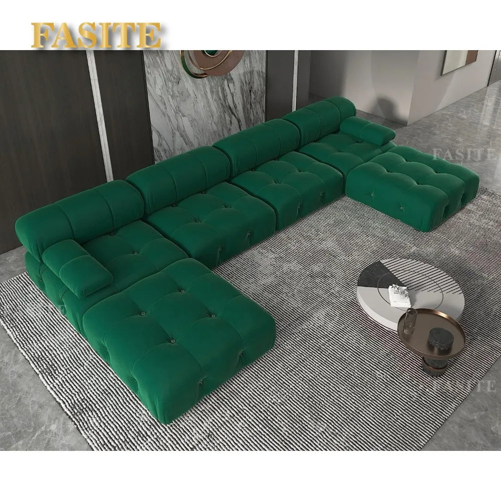 Nordic Sofa 138" Convertible Modular Sectional Couch, U-Shaped Minimalist Velvet , Mid-Century Modern Comfy
