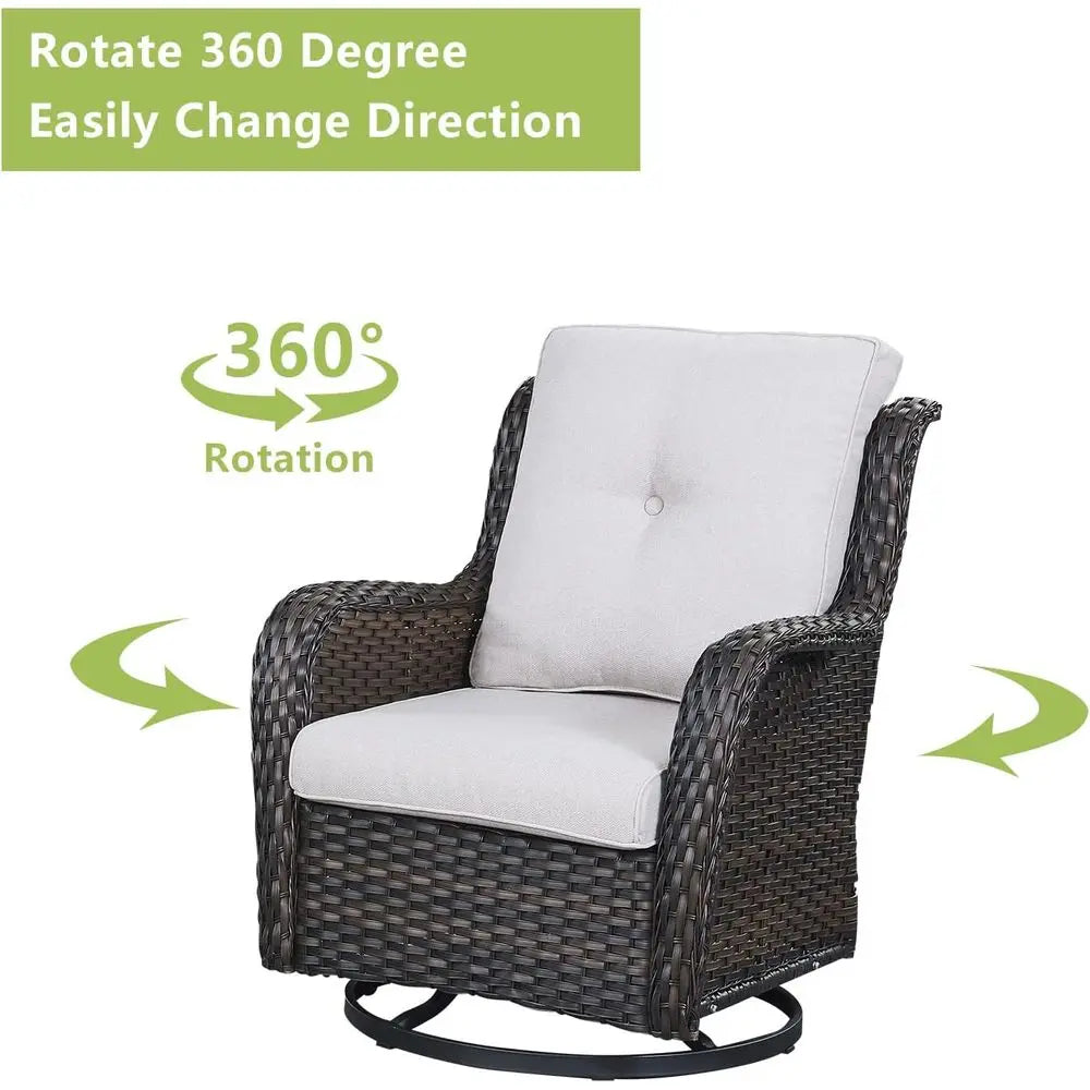 Swivel Wicker Rocking Chair with Cushion, High Back for Outdoor Patio, Brown/Beige