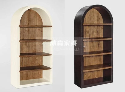 Retro solid wood simple bookcase American country white arched bookshelf display study floor locker