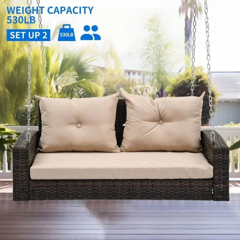 Hanging porch swing chair wicker rattan  lounge back cushion bench, porch replacement backrest tie for garden patio furniture