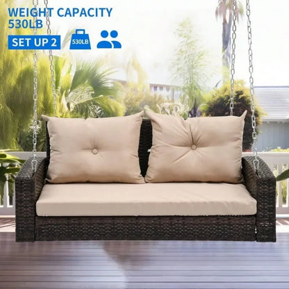 Hanging porch swing chair wicker rattan  lounge back cushion bench, porch replacement backrest tie for garden patio furniture