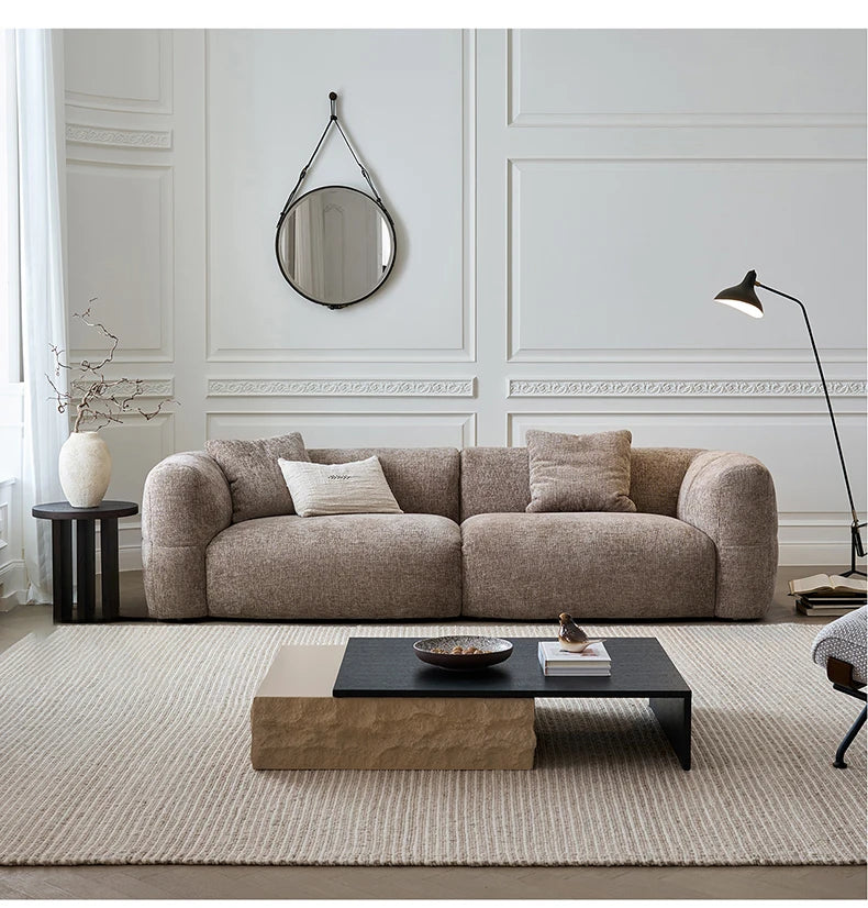 Large Retro Lounge Lazy Sofa Modern Chenille Apartment Living Room Cream Tofu Blocks Style Fabric Armchairs Home Furniture