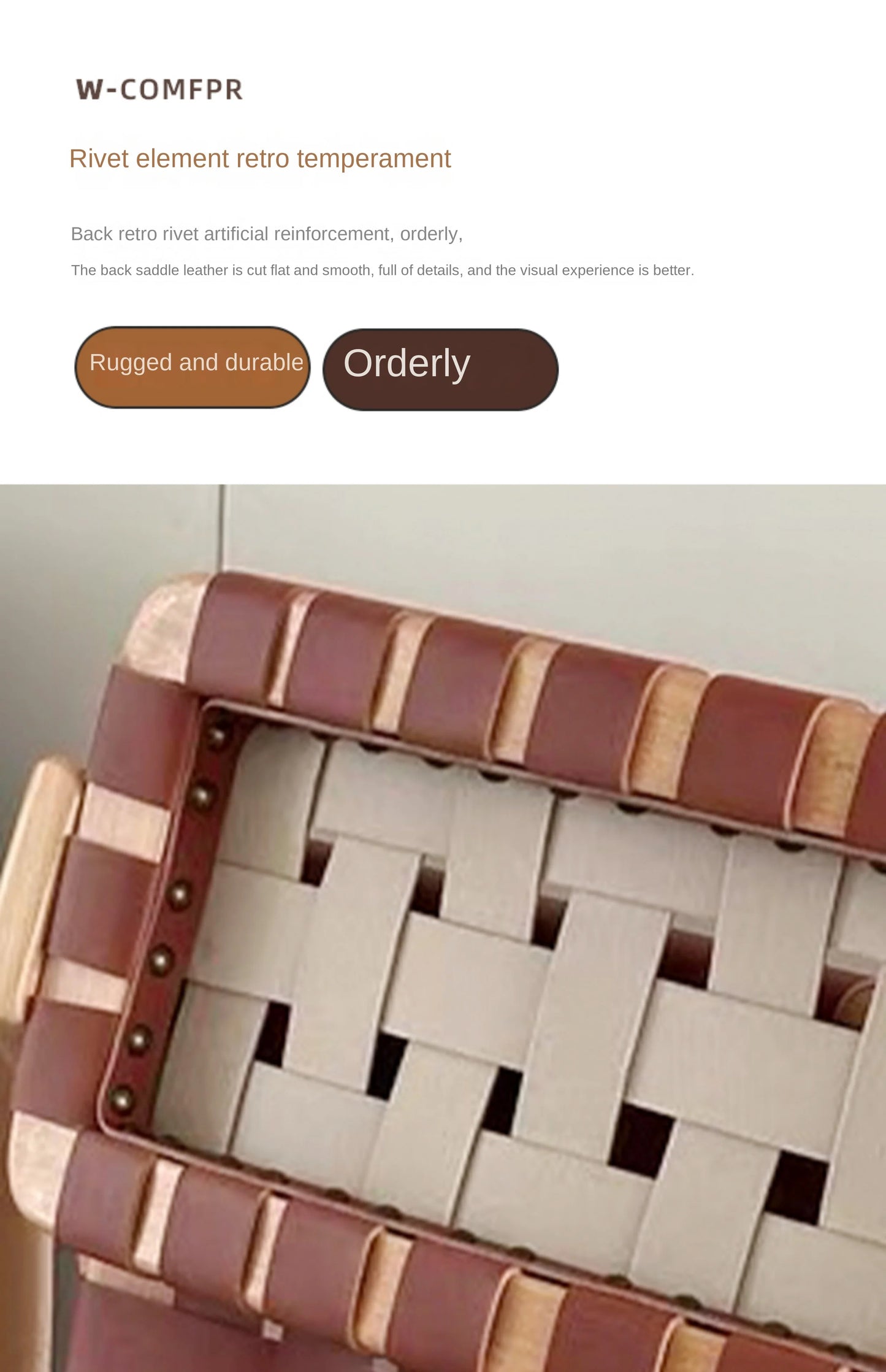MOMO Retro Solid Wood Dining Chairs Home Living Rooms Saddle Leather Folding Chairs Dining Chairs Wabi Sabi Style Backrest Chair