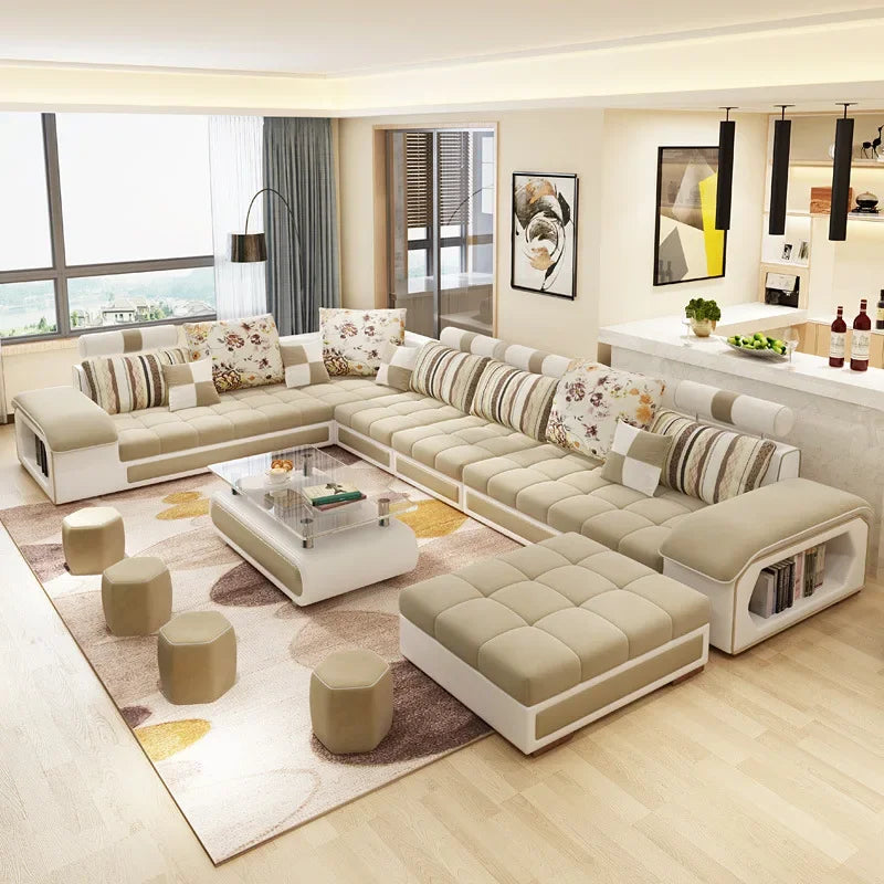 'Sectional Wood Legs Revolve Soft Cloth Modern Velvet Loveseat U shape Reclining Living Room Furniture Sofa Set